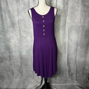 Easydwell Purple Sleeveless Button-Front Tank Dress with Pockets - Large